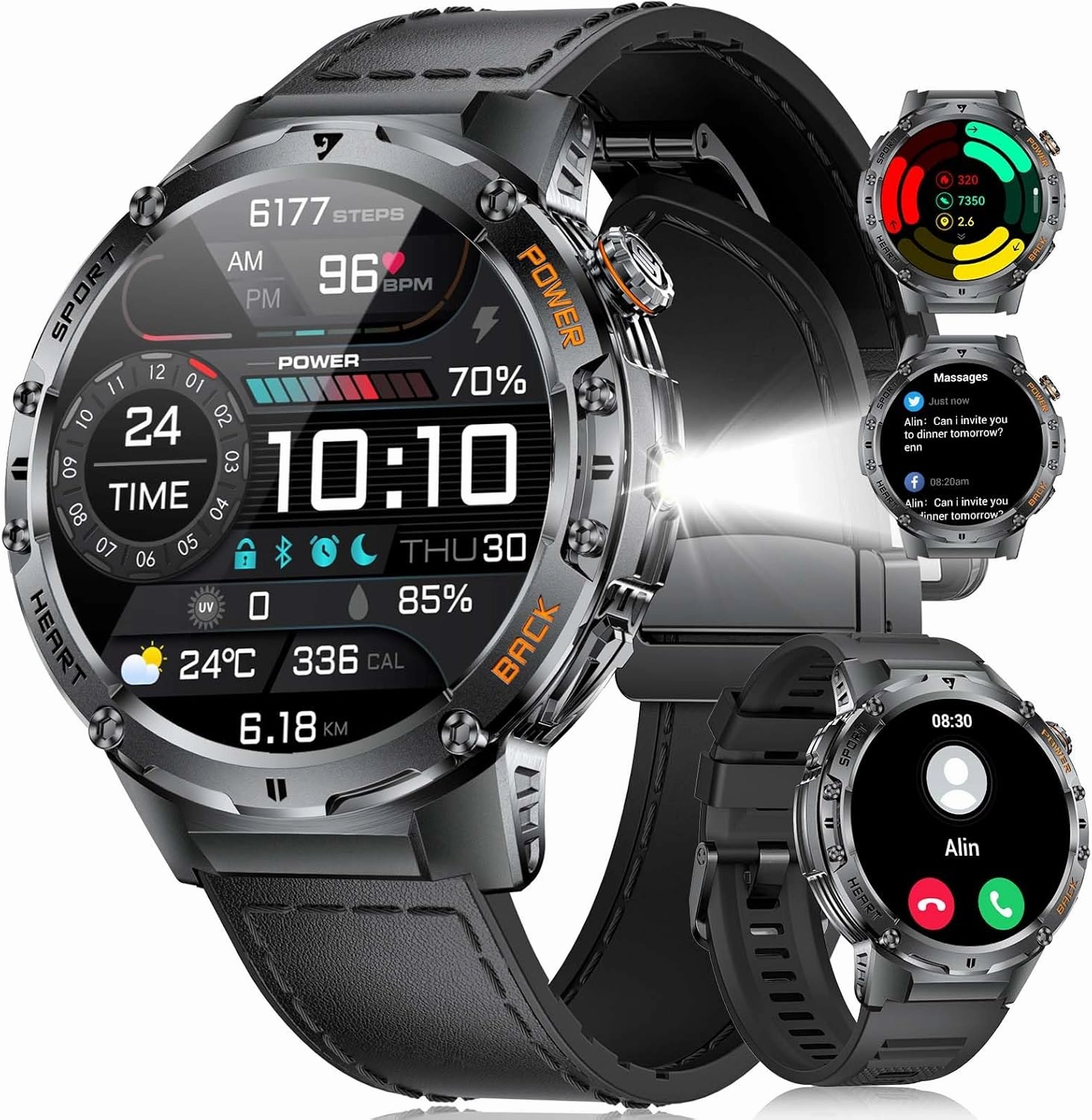 Smart Watch for Men(Answer/Make Calls), 100  Sport Modes Fitness Tracker, Flashlight/1.43'' AMOLED/Heart Rate/Sleep Monitor, 5ATM Waterproof Rugged Smart Watches Compatible Android iOS