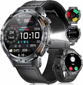 Smart Watch for Men(Answer/Make Calls), 100  Sport Modes Fitness Tracker, Flashlight/1.43'' AMOLED/Heart Rate/Sleep Monitor, 5ATM Waterproof Rugged Smart Watches Compatible Android iOS
