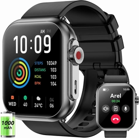 Smart Watch for Men Women, 1000mAh Battery 100-Day Standby Time, 1.85" HD Screen Fitness Tracker, 110  Sport Modes, IP68 Waterproof, Heart Rate/Sleep Monitor, Fitness Watch for Android/iOS(Black)