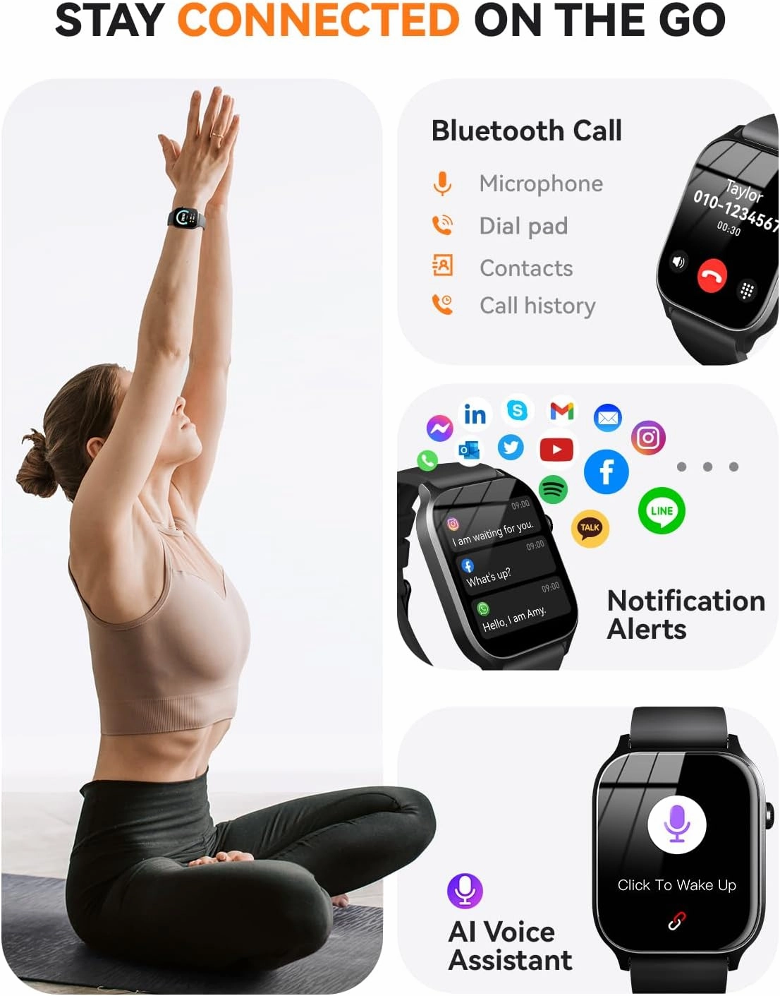 Smart Watch for Men Women- Answer/Make Call, 2024 IP68 Waterproof Fitness Tracker Watch with Heart Rate Monitor Sleep Step Counter Activity Smartwatch for Samsung Andriod iPhone iOS Compatible