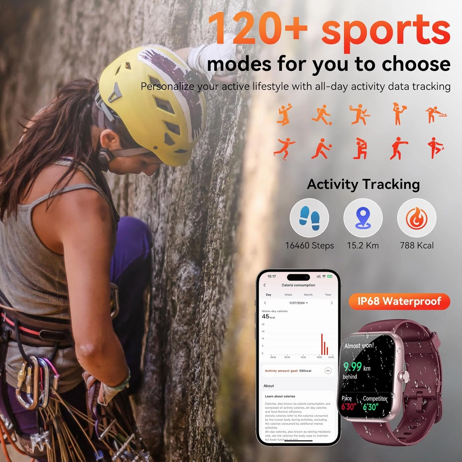 Smart Watch with Alexa & Bluetooth Calls, 1.83" HD Fitness Tracker for Men Women, IP68 Waterproof, 120  Workout Modes, 24/7 Heart Rate/Sleep Tracking, iOS Android Compatible (Red)