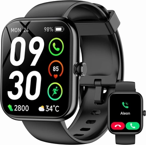 Smart Watch with Alexa Built-in‌, 1.83" HD Fitness Tracker with Bluetooth Calls/Messages, IP68 Waterproof, 120 Sports Modes, 24/7 Heart Rate/Sleep Fitness Watch Compatible with iOS/Android (Black)