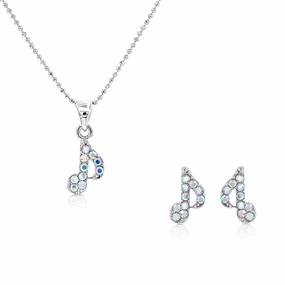SO SEOUL Musical Note Aurore Boreale Austrian Crystal Pendant Necklace and Stud Earrings Set
