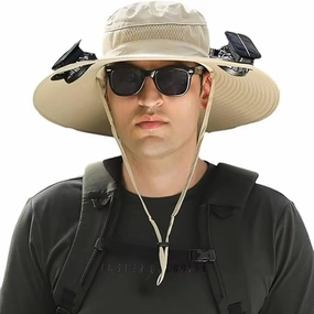 Solar Powered Fishing Hat with Fans – UPF 50  Wide Brim Sun Hat, Cooling – Lightweight, Waterproof for Hiking, Angling