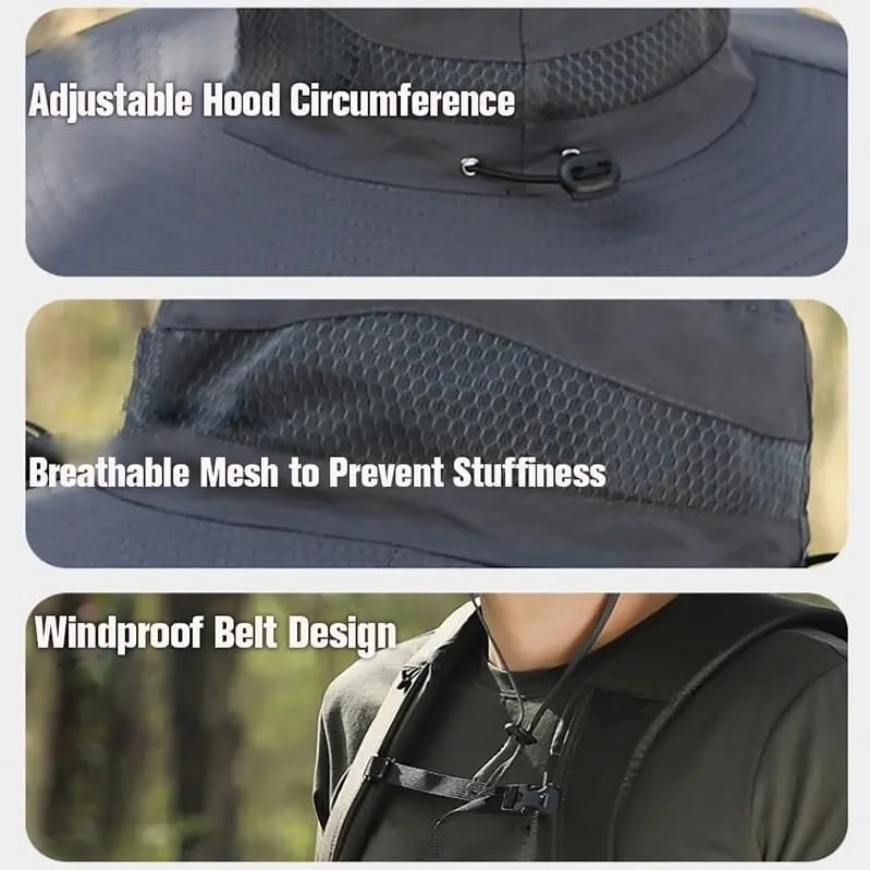 Solar Powered Fishing Hat with Fans – UPF 50  Wide Brim Sun Hat, Cooling – Lightweight, Waterproof for Hiking, Angling