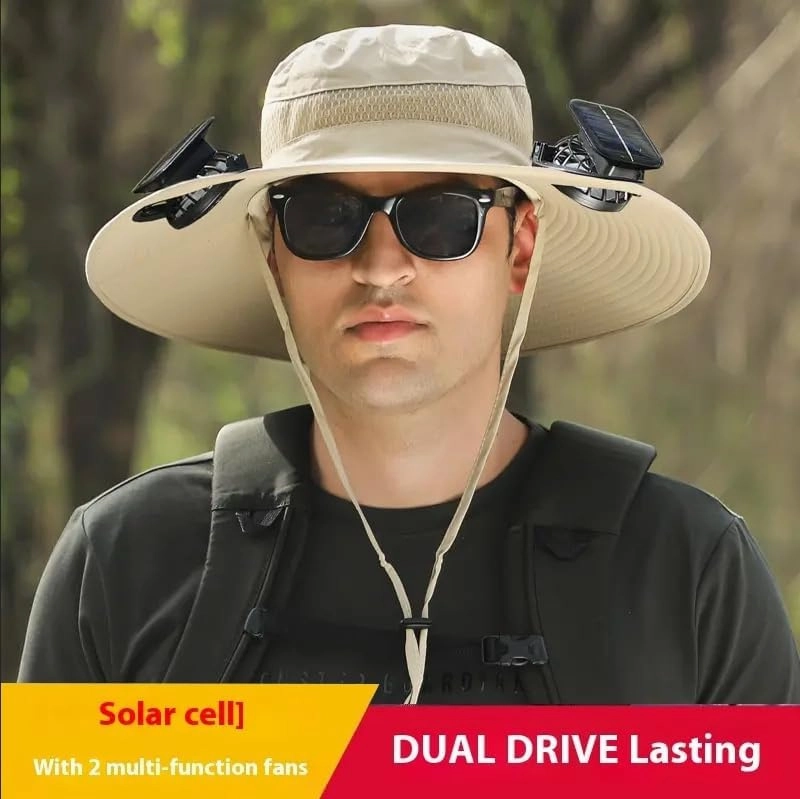 Solar Powered Fishing Hat with Fans – UPF 50  Wide Brim Sun Hat, Cooling – Lightweight, Waterproof for Hiking, Angling