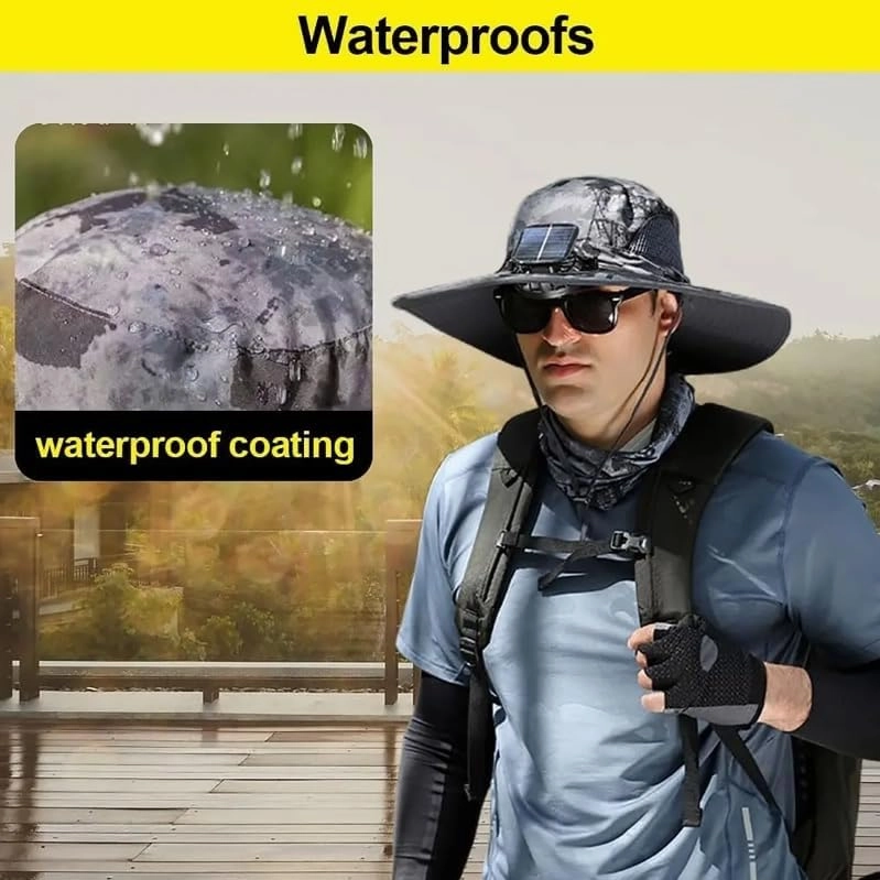 Solar Powered Fishing Hat with Fans – UPF 50  Wide Brim Sun Hat, Cooling – Lightweight, Waterproof for Hiking, Angling