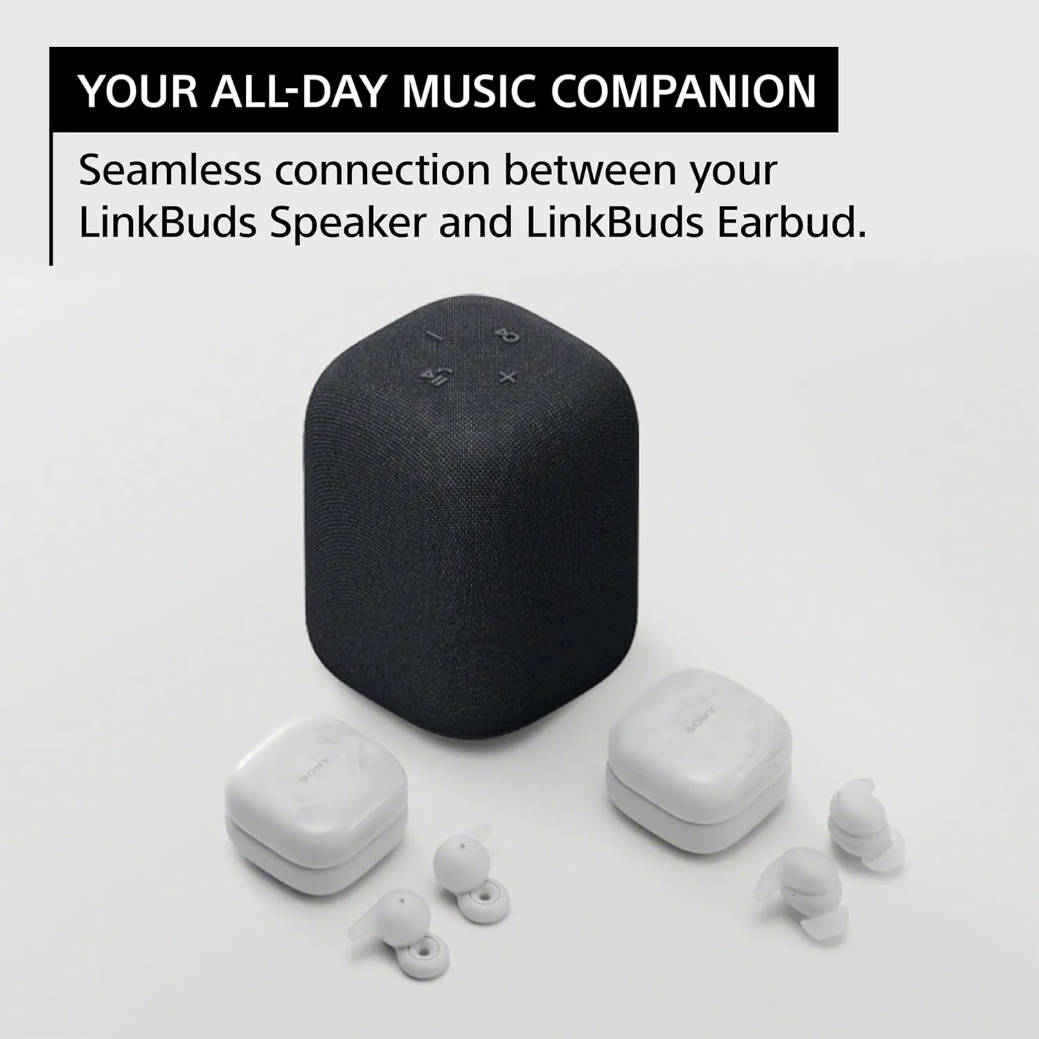 Sony LinkBuds Fit Truly Wireless Noise Canceling Earbud Headphones, Small & Light with Newly Developed Air Fitting Supporters, White LinkBuds Wireless Portable Bluetooth Speaker, Black