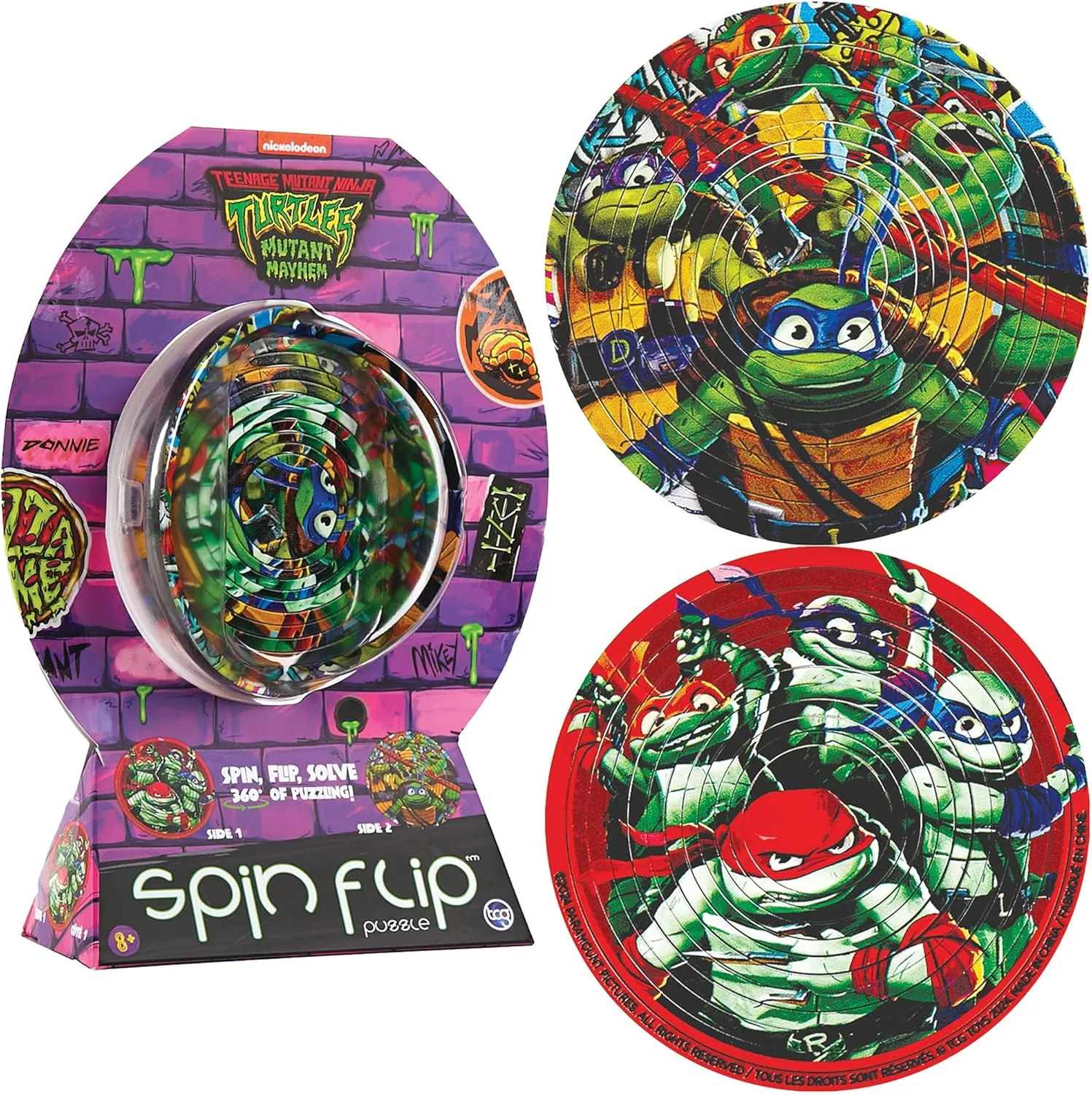 Spin Flip Puzzle: TMNT Turtle Power, 12 Rings, 3D Puzzle, Challenging, Fun, Interactive Brain Teaser for Kids and Adults, Stimulates Creativity