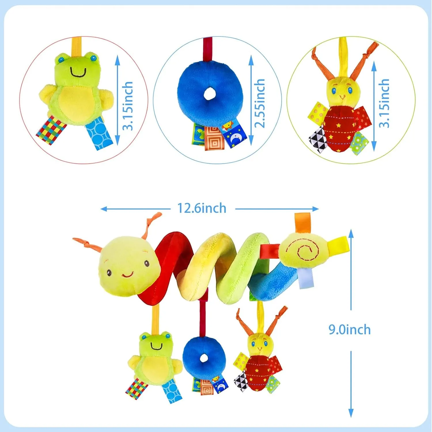 Spiral Car Seat & Stroller Activity Toy - Baby Sensory Toys Soft Hanging Toys for Babies 0-12 Months Boys Girls Carseat Crib Stroller, with Ringing Bell, Music