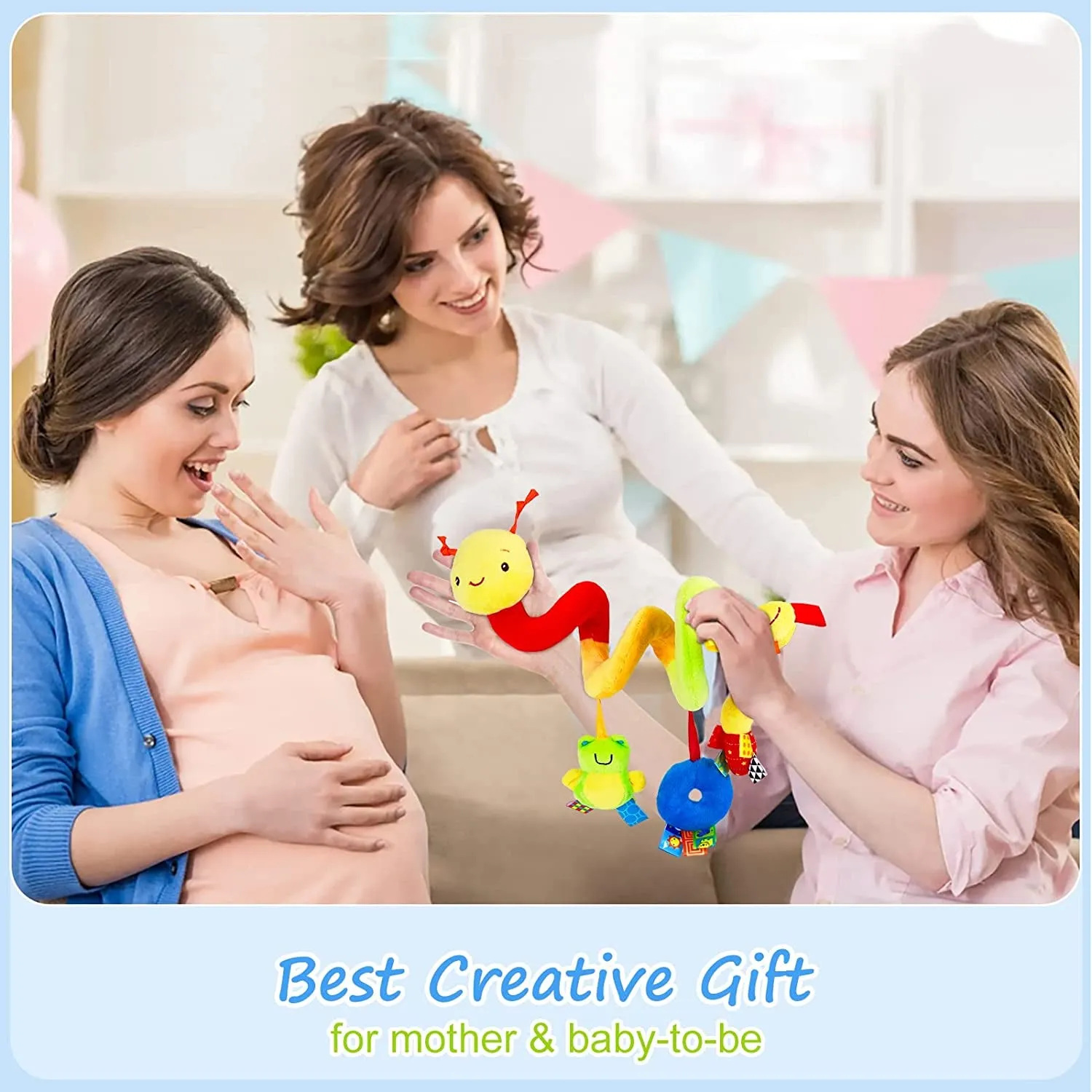 Spiral Car Seat & Stroller Activity Toy - Baby Sensory Toys Soft Hanging Toys for Babies 0-12 Months Boys Girls Carseat Crib Stroller, with Ringing Bell, Music