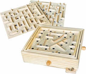 Sterling Games Wooden Labyrinth with 3 Swappable Boards – Classic Maze Game with 60, 36, and 25 Waypoints – Wooden Tilt Puzzle with Knob Control and 3 Steel Marbles for Kids Age 6 
