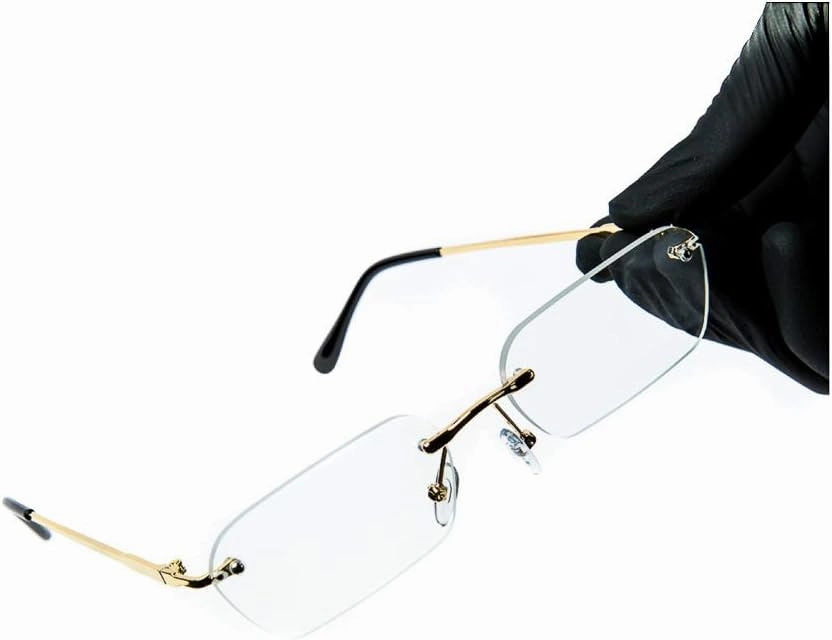 Street Knitted Rimless Designer Square Retro Gold Wire Metal Frame Luxury Clear Lens Eye Glasses Unisex Trendy Rectangle Frameless Hip Hop Glasses For Men And Women