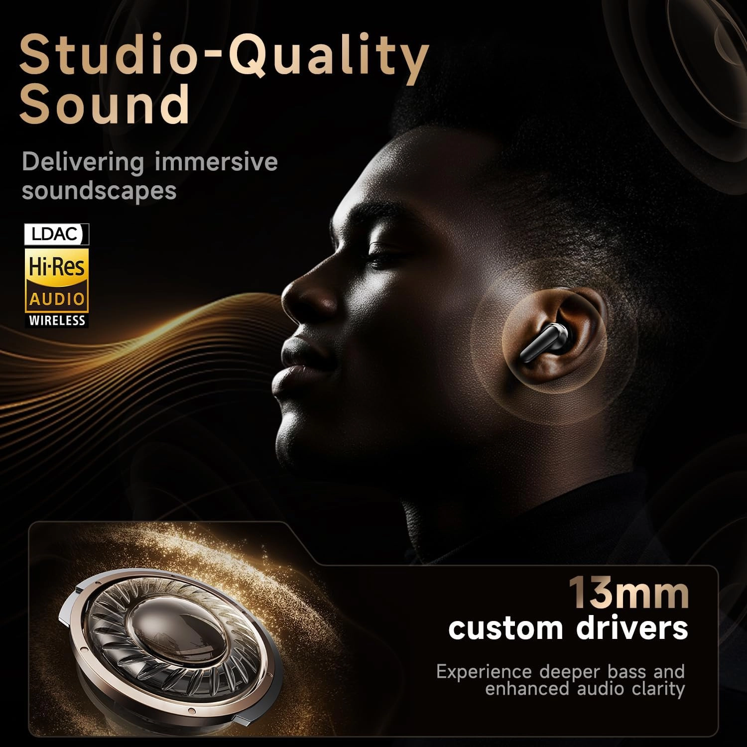Studio-Quality Wireless Ear Buds with Deep Bass & Enhanced Audio Clarity, Bluetooth 5.4, 10-Year Lifespan Earbuds, ENC Noise Cancelling Calls, Secure Fit Memory Foam Tips, IPX6 Waterproof (Black)