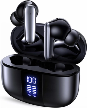 Studio-Quality Wireless Ear Buds with Deep Bass & Enhanced Audio Clarity, Bluetooth 5.4, 10-Year Lifespan Earbuds, ENC Noise Cancelling Calls, Secure Fit Memory Foam Tips, IPX6 Waterproof (Black)
