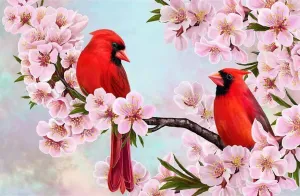 Summer Floral Red Cardinal Jigsaw Puzzles for Adults 1000 Piece,Spring Flowers Birds Wooden Puzzles Educational Intellectual Family Game Toys, 30" x 20"