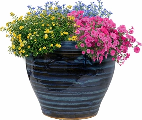 Sunnydaze 18.5" Large Ceramic Plant Pot - Round Outdoor Glazed Ceramic Planter Pot with Drainage - Galaxy Blue - Studio