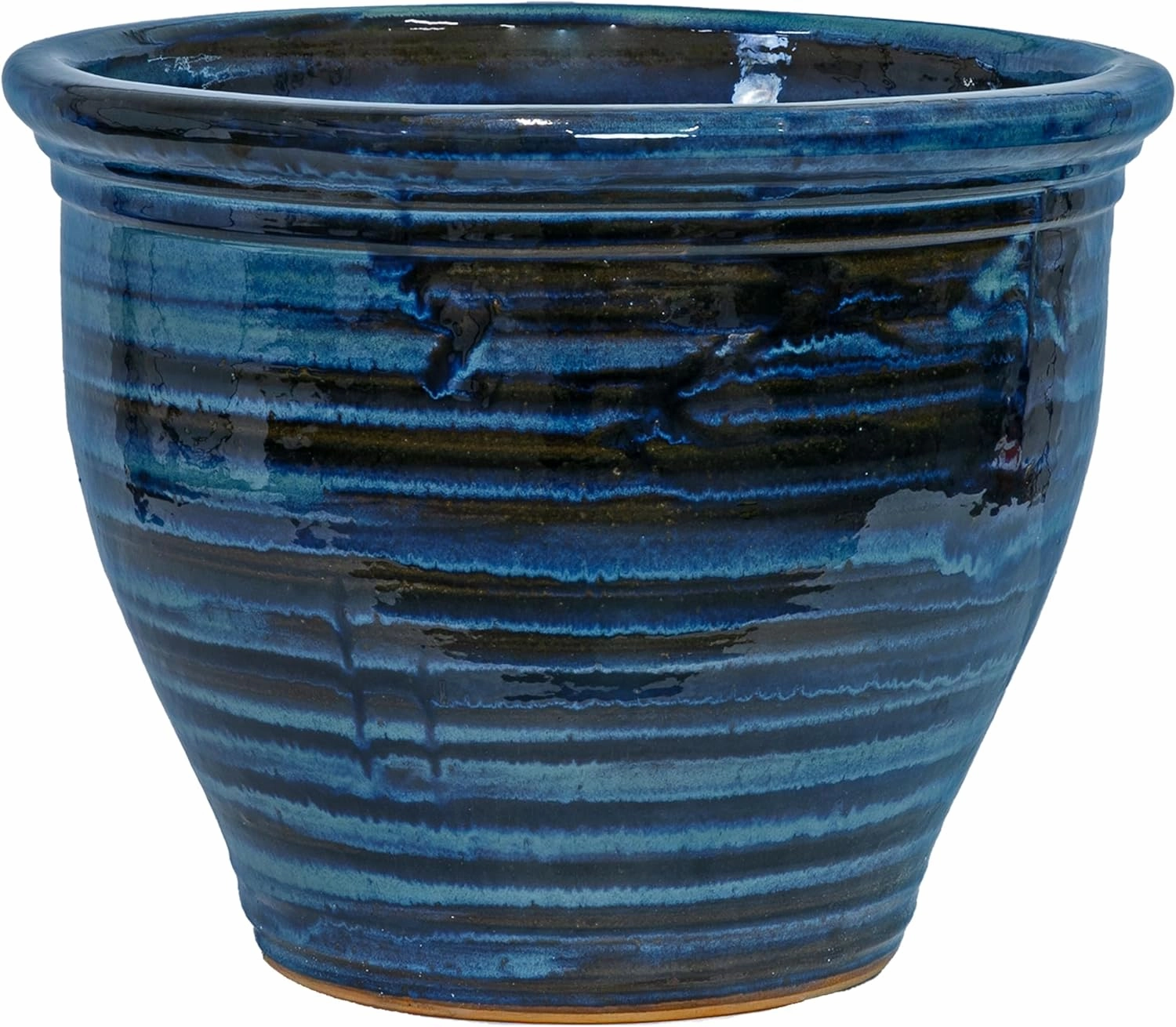 Sunnydaze 18.5" Large Ceramic Plant Pot - Round Outdoor Glazed Ceramic Planter Pot with Drainage - Galaxy Blue - Studio