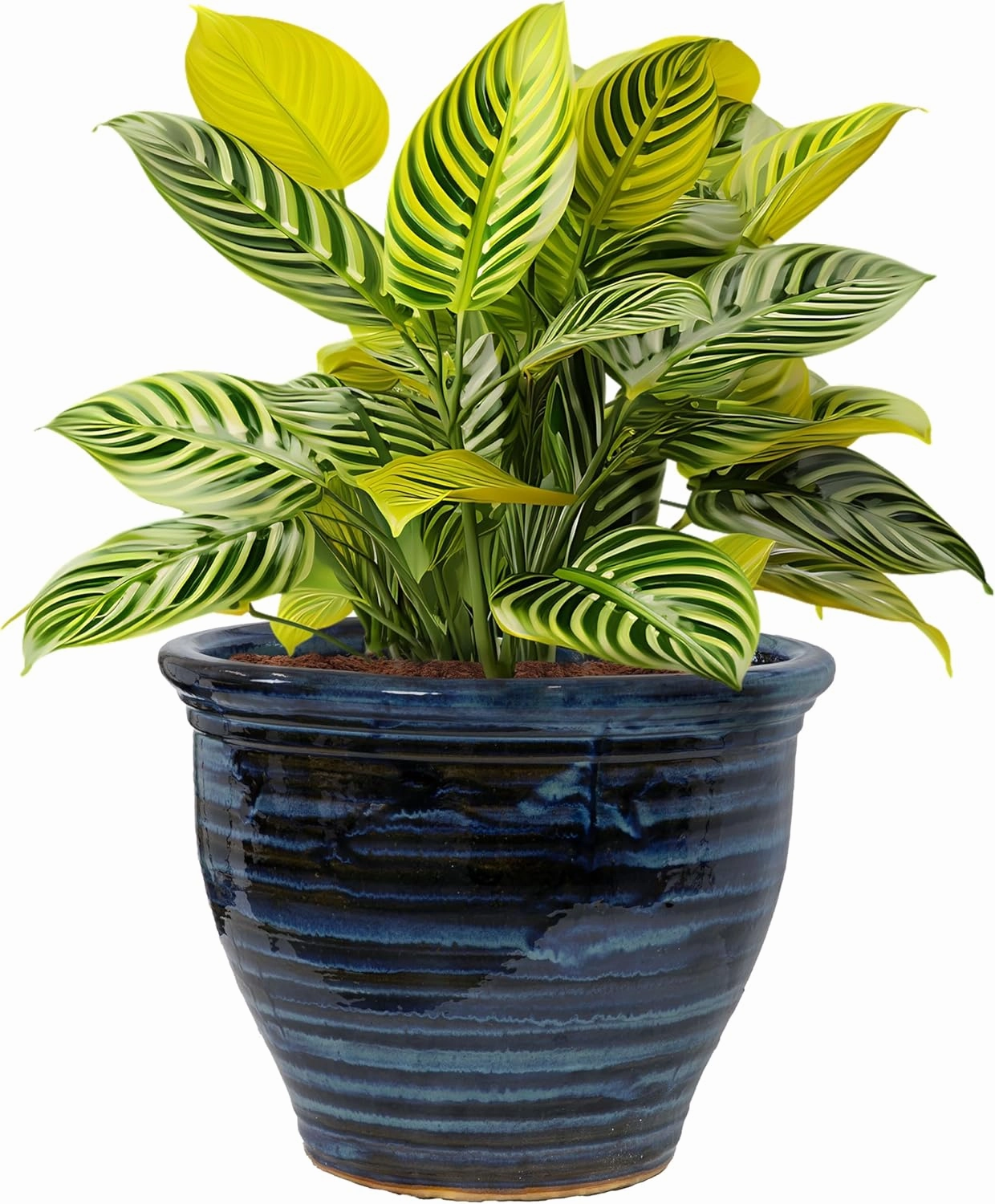 Sunnydaze 18.5" Large Ceramic Plant Pot - Round Outdoor Glazed Ceramic Planter Pot with Drainage - Galaxy Blue - Studio