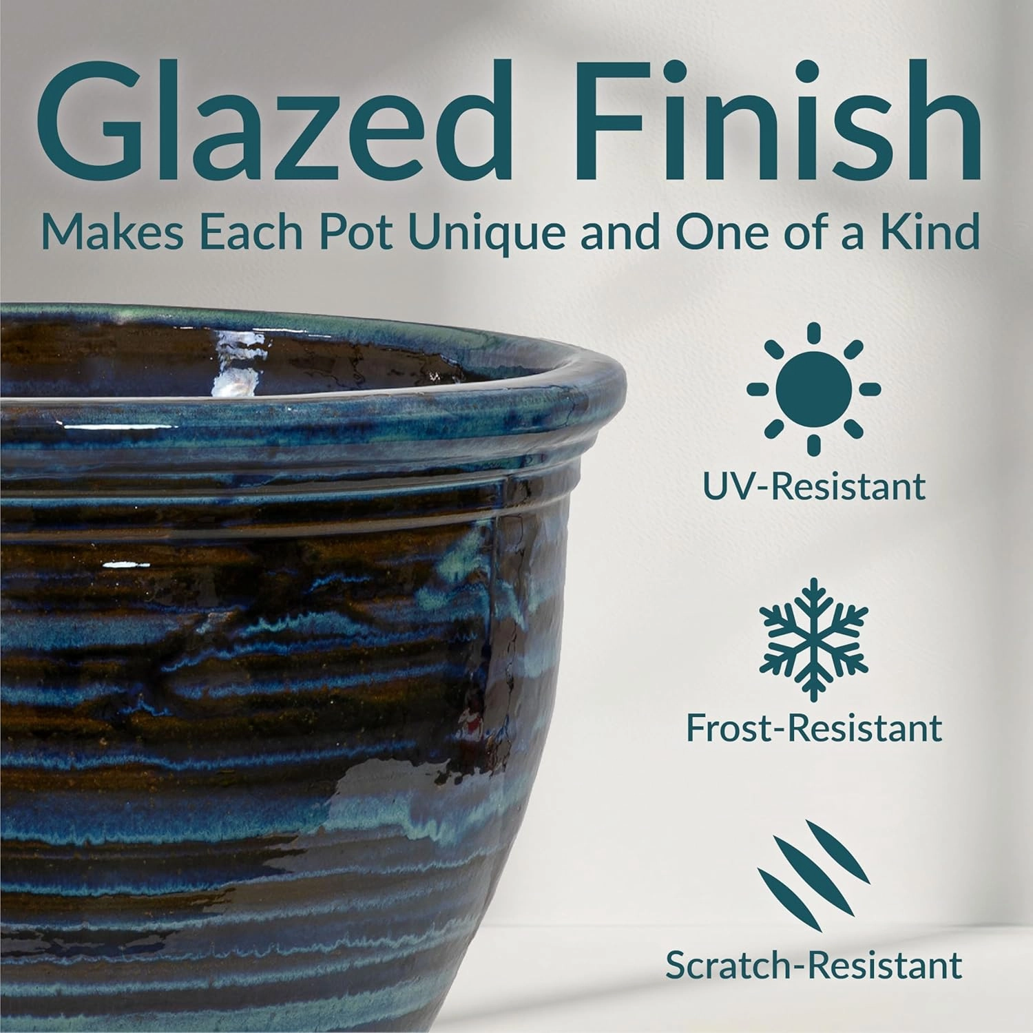 Sunnydaze 18.5" Large Ceramic Plant Pot - Round Outdoor Glazed Ceramic Planter Pot with Drainage - Galaxy Blue - Studio