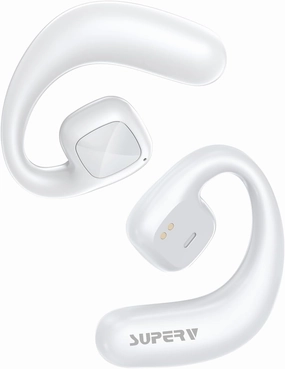 SUPERV Open Ear Headphones, Bluetooth 5.3 Wireless Earbuds with Earhooks,Fast Charging, Sweat Resistant, Digital Display Charging Case for Music, Game, Sport(White)