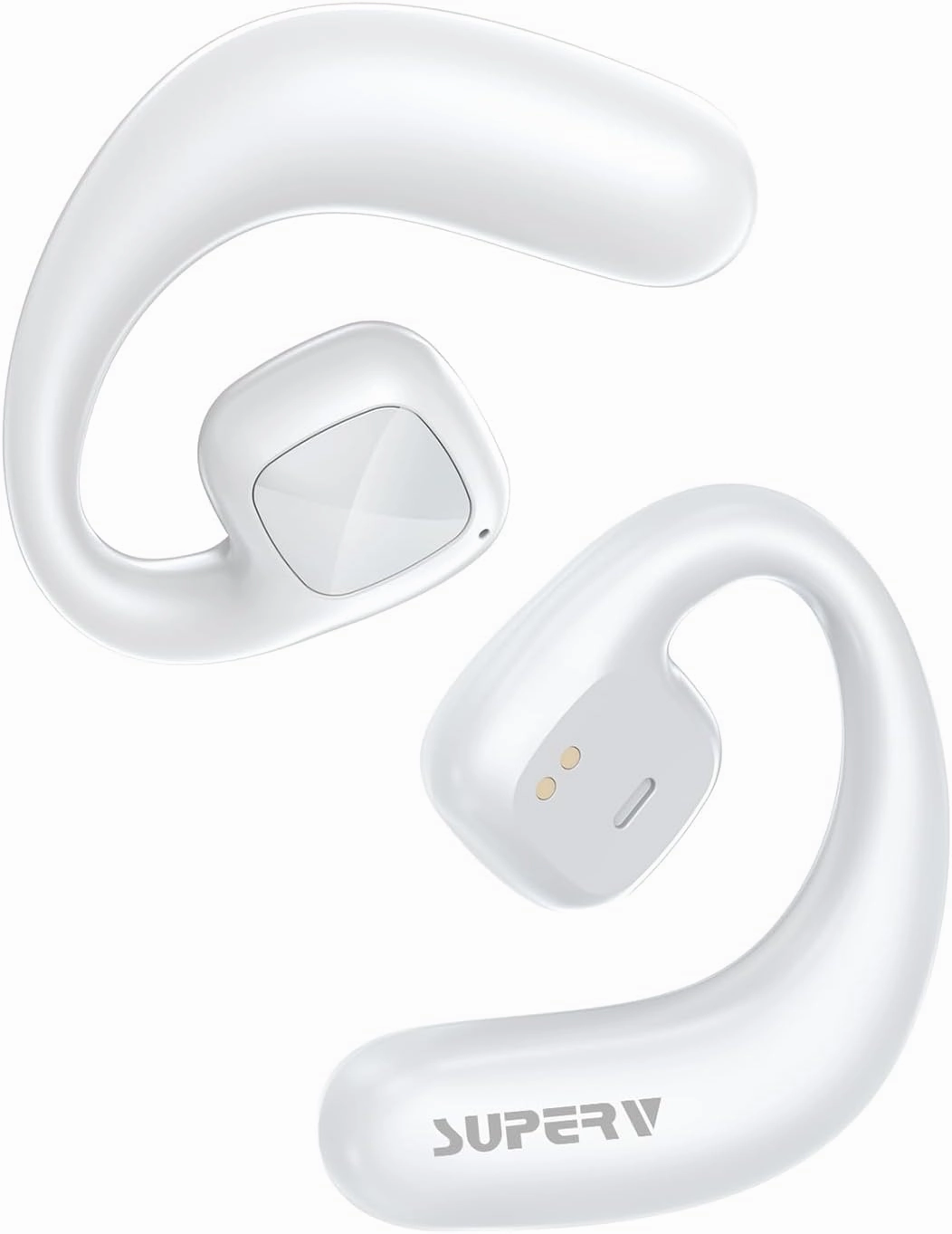 SUPERV Open Ear Headphones, Bluetooth 5.3 Wireless Earbuds with Earhooks,Fast Charging, Sweat Resistant, Digital Display Charging Case for Music, Game, Sport(White)