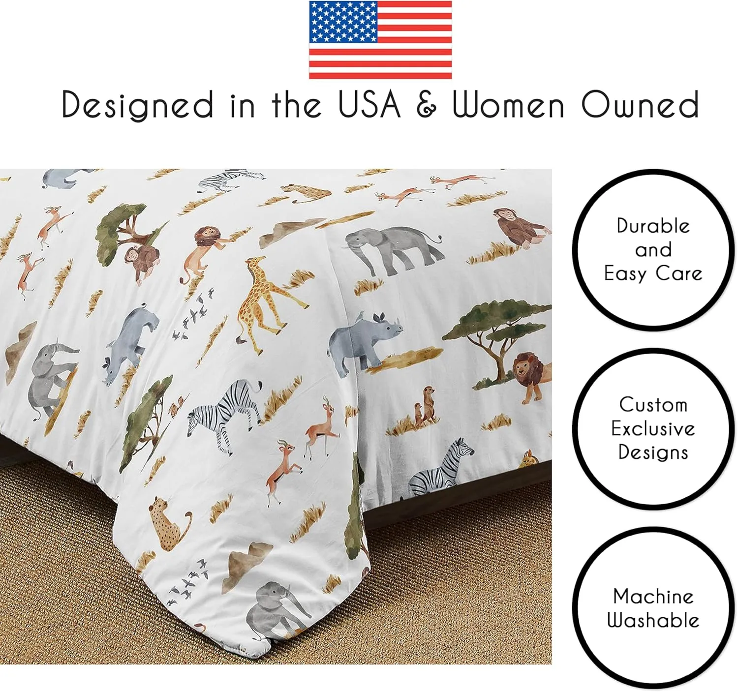 Sweet Jojo Designs Jungle Animals Boy Girl 3pc Full/Queen Bedding Comforter Set Hunter Green Yellow Grey Rust Orange Black White Wildlife Safari Animal Elephant Giraffe Lion Monkey Leopard Cheetah