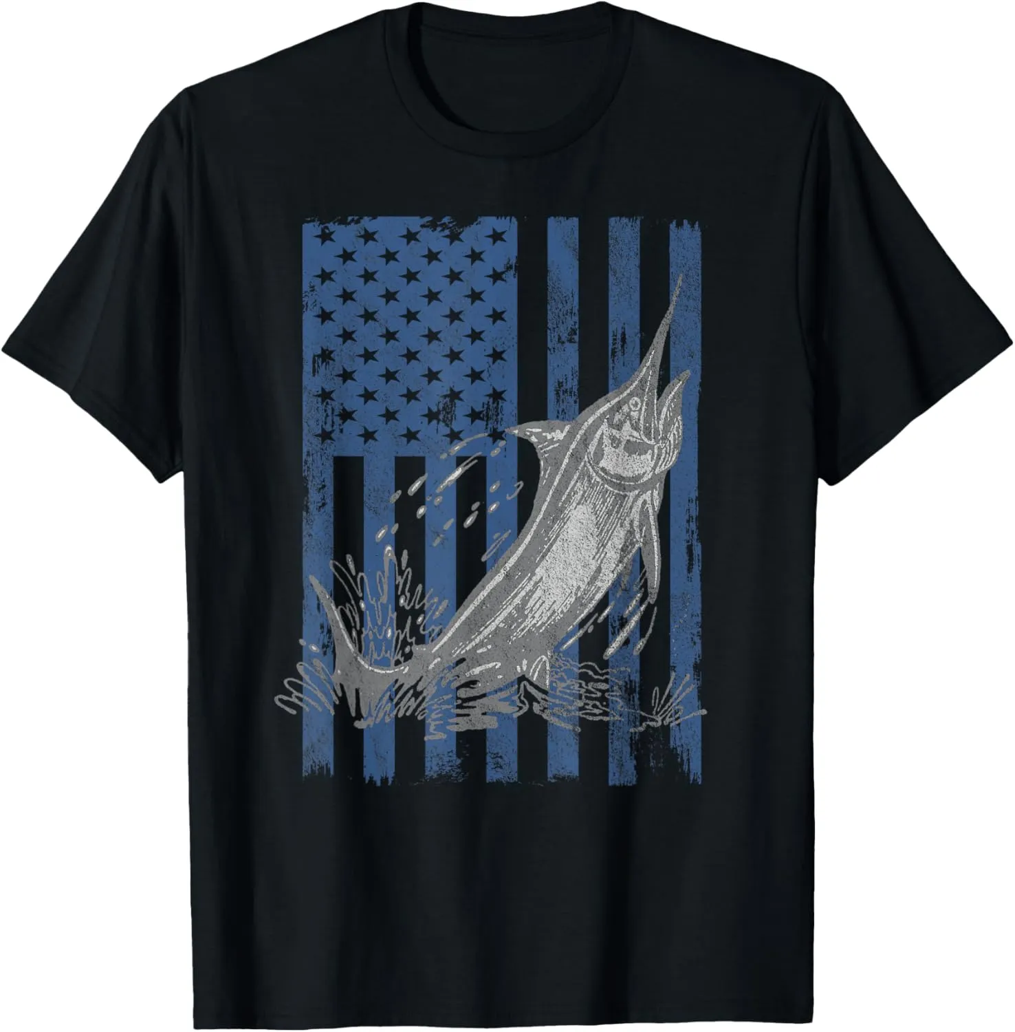 Swordfish Fishing American Flag Deep Sea Fishing T-Shirt