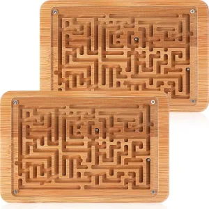 Syhood 2 Pack Wooden Labyrinth Game Marble Maze with Steel Marble, Brain Puzzle Logic Rectangular Challenging Labyrinth Board Game for Education Fun Christmas for Adults Gift, Supplies