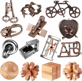 Syhood 14 Pcs Brain Puzzles Teaser for Adults Metal 3D Steel Mind Games Wooden Unlock Interlocking Puzzle Adult Iq Education Toys Smart Toy(Classic)