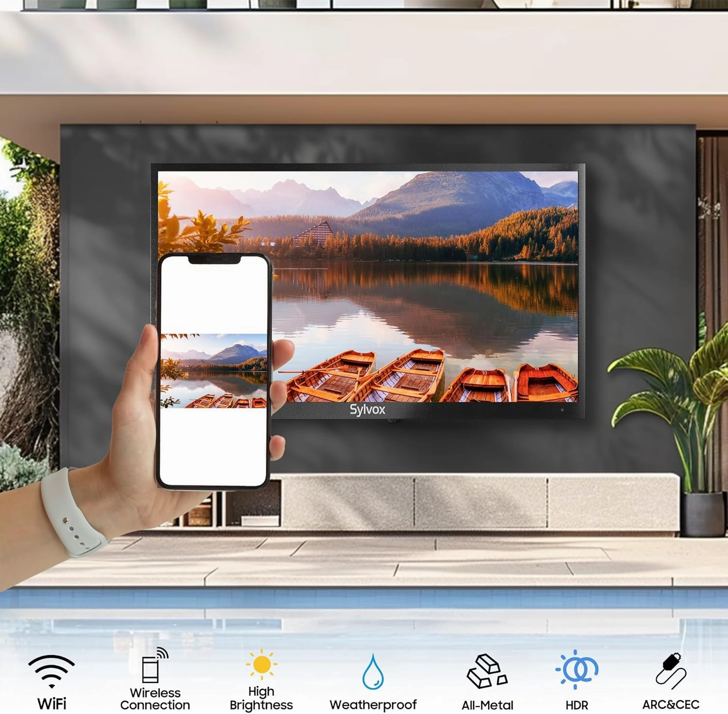 SYLVOX New 55” Outdoor Smart TV, Superior Waterproof Performance, Upgraded Matte Finish for Enhanced Anti-Glare Effect, Full Metal, with Dolby Atoms, 1000nits, Partial Sun Deck Pro 2.0  Series