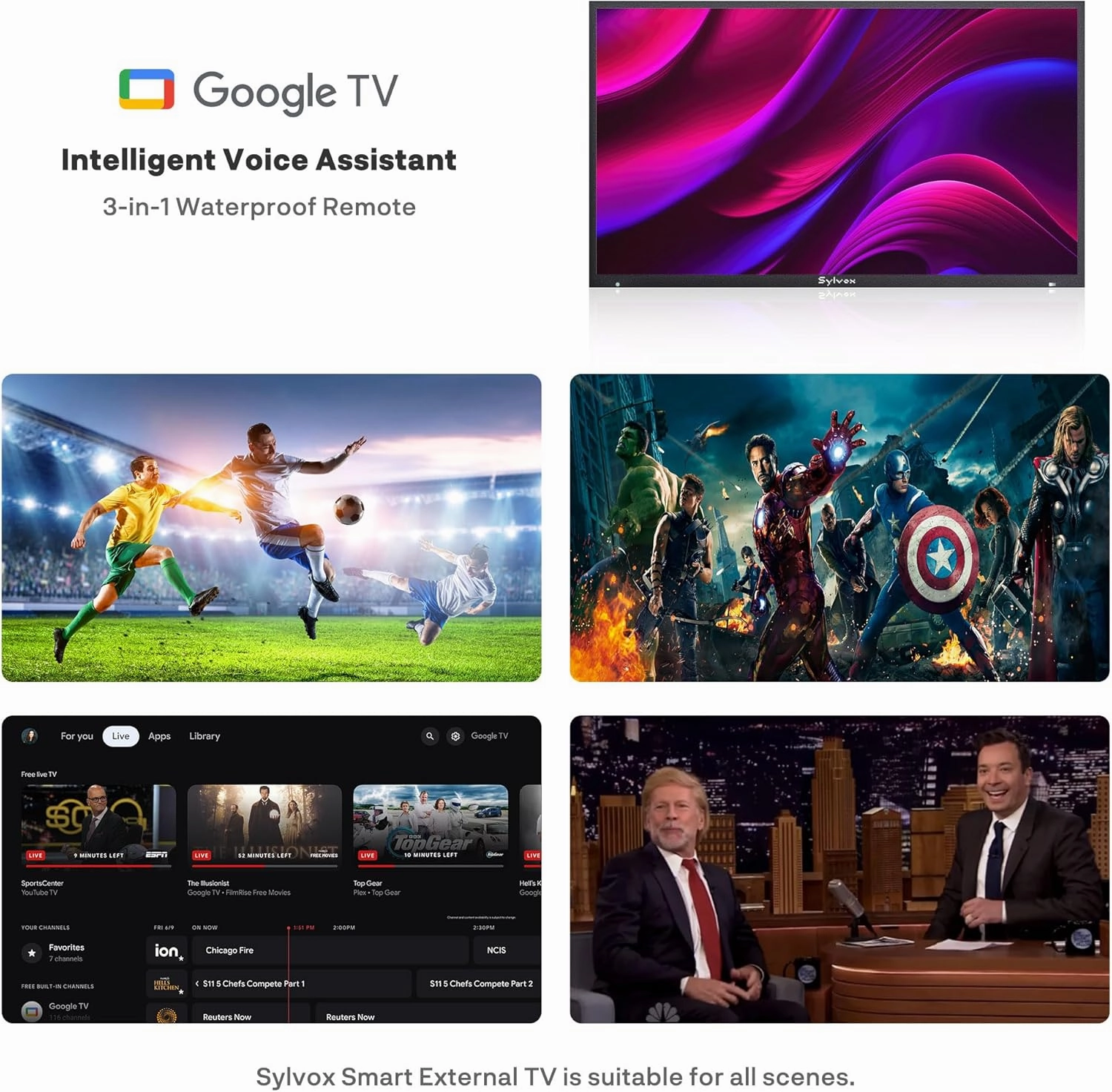 SYLVOX New 65” Outdoor Smart TV, Superior Waterproof Performance, Upgraded Matte Finish for Enhanced Anti-Glare Effect, Full Metal, with Dolby Atoms, 1000nits, Partial Sun Deck Pro 2.0  Series