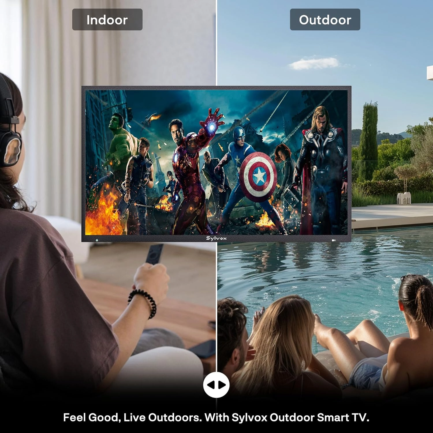 SYLVOX New 75” Outdoor Smart TV, Superior Waterproof Performance, Upgraded Matte Finish for Enhanced Anti-Glare Effect, Full Metal, with Dolby Atoms, 1000nits, Partial Sun Deck Pro 2.0  Series