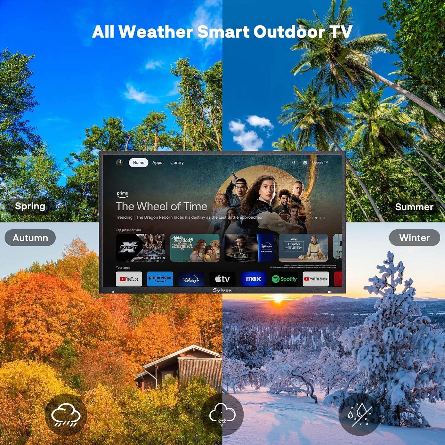 SYLVOX New 75” Outdoor Smart TV, Superior Waterproof Performance, Upgraded Matte Finish for Enhanced Anti-Glare Effect, Full Metal, with Dolby Atoms, 1000nits, Partial Sun Deck Pro 2.0  Series