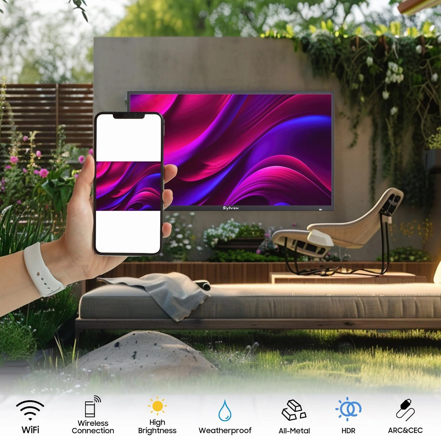 SYLVOX New 75” Outdoor Smart TV, Superior Waterproof Performance, Upgraded Matte Finish for Enhanced Anti-Glare Effect, Full Metal, with Dolby Atoms, 1000nits, Partial Sun Deck Pro 2.0  Series
