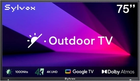 SYLVOX New 75” Outdoor Smart TV, Superior Waterproof Performance, Upgraded Matte Finish for Enhanced Anti-Glare Effect, Full Metal, with Dolby Atoms, 1000nits, Partial Sun Deck Pro 2.0  Series