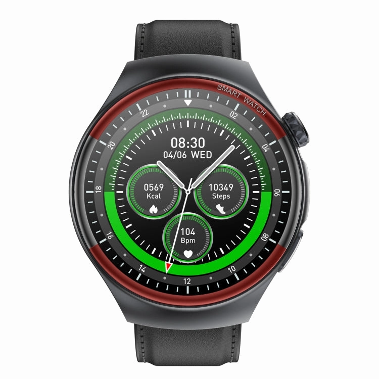 T82 1.43 inch Round Screen BT Call Smart Watch, Heart Rate / Blood Pressure / Blood Oxygen / Sleep / Blood Sugar / HRV / Metope / SOS, Strap:Leather Black