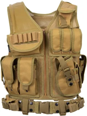 Tactical Combat Vest with Holster for Adult Airsoft Training Black Lightweight