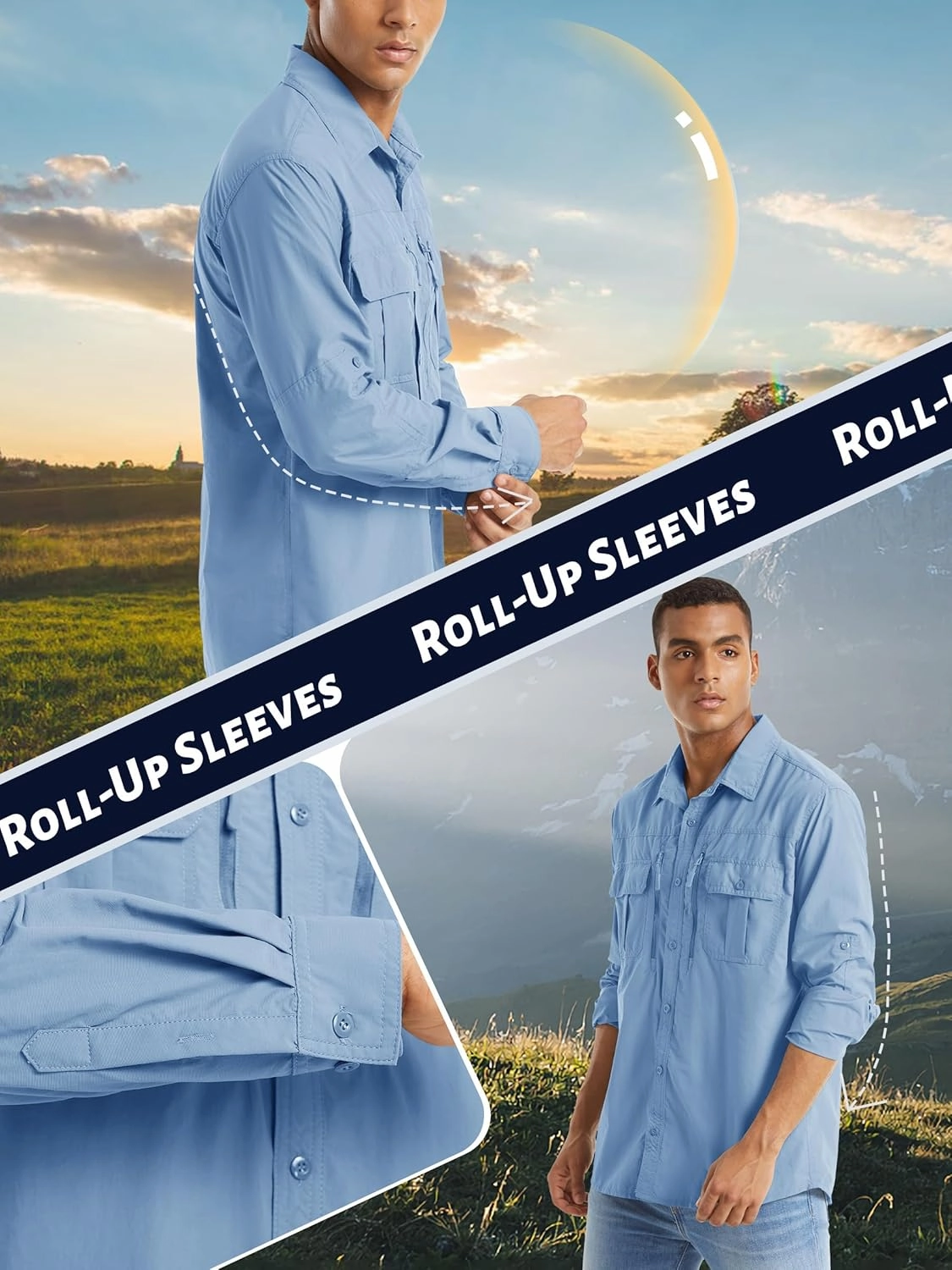TACVASEN Fishing Shirt for Men, Long Sleeve Shirt Quick Dry Fit, Tactical Shirt Button Up, Work Shirt Lightweight Safari