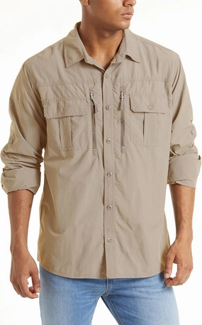 TACVASEN Fishing Shirt for Men, Long Sleeve Shirt Quick Dry Fit, Tactical Shirt Button Up, Work Shirt Lightweight Safari