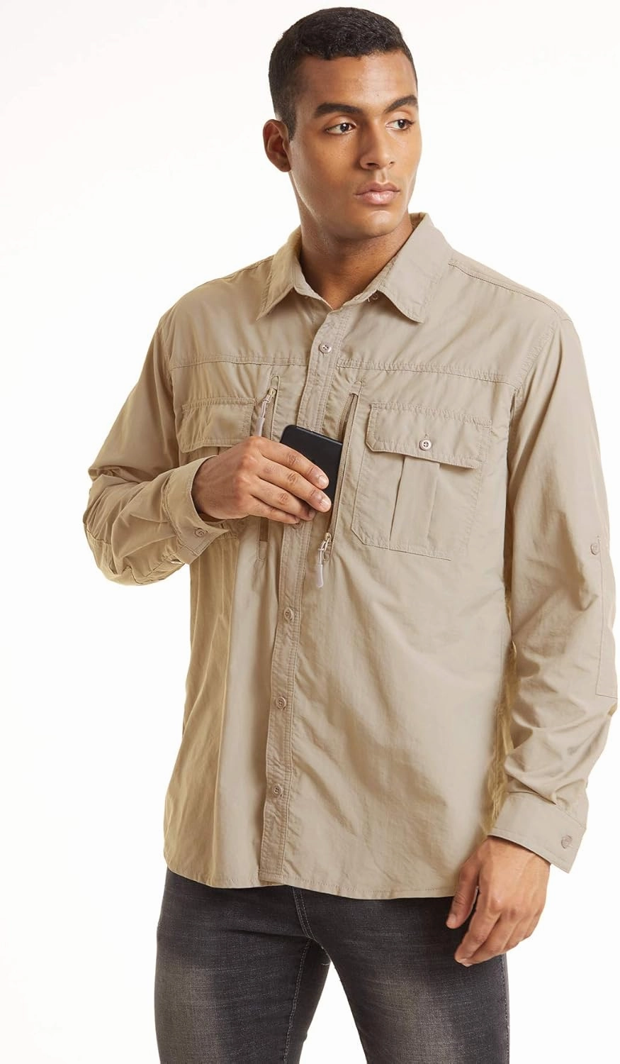 TACVASEN Fishing Shirt for Men, Long Sleeve Shirt Quick Dry Fit, Tactical Shirt Button Up, Work Shirt Lightweight Safari