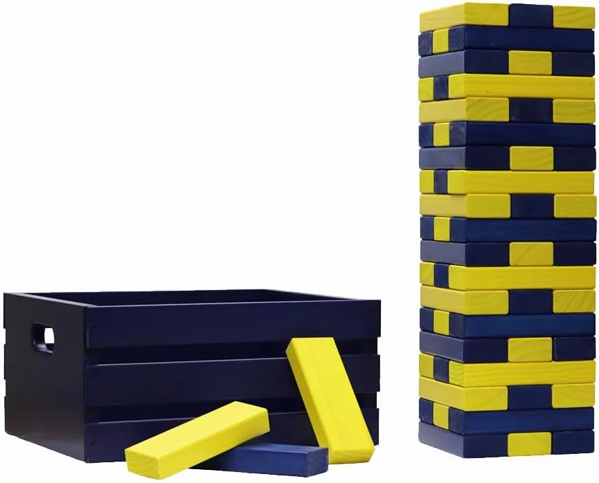 Tailgating Pros Premium Giant Toppling Timbers with Navy Crate – Choose Your Team Colors! Jumbo Outdoor Yard Game, Tower Grows to Over 5 Feet! – Optional Tipsy Stickers Available!