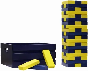 Tailgating Pros Premium Giant Toppling Timbers with Navy Crate – Choose Your Team Colors! Jumbo Outdoor Yard Game, Tower Grows to Over 5 Feet! – Optional Tipsy Stickers Available!