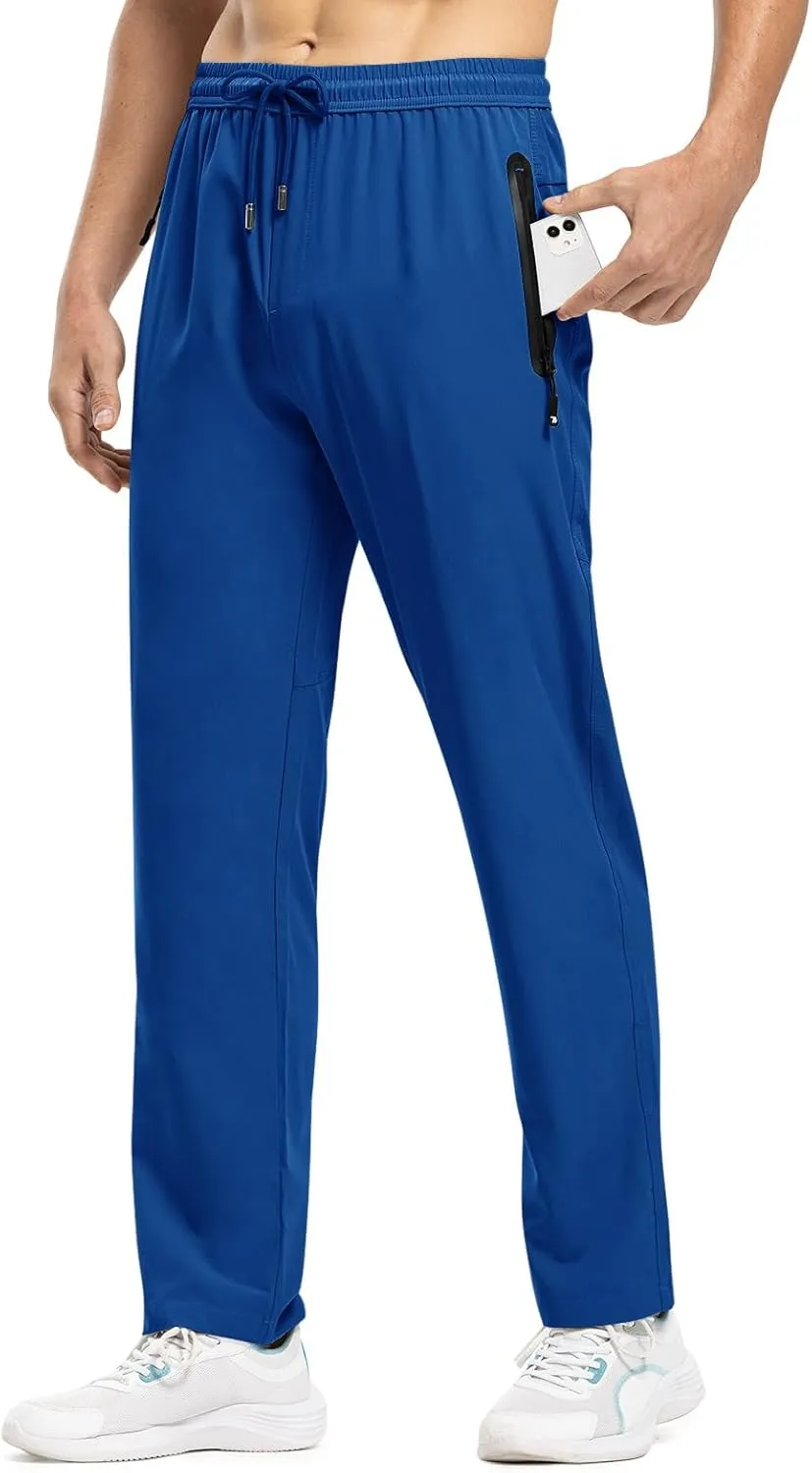 TBMPOY Men's Lightweight Hiking Travel Pants Breathable Athletic Fishing Active Joggers Zipper Pockets