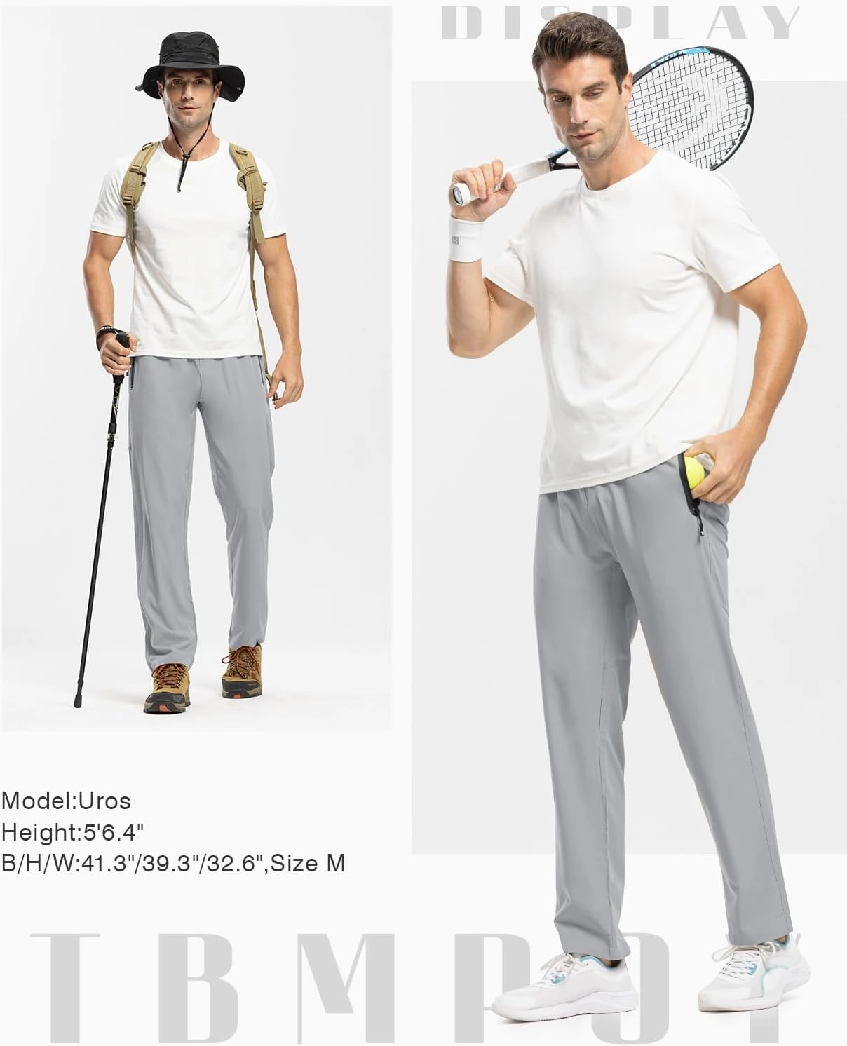 TBMPOY Men's Lightweight Hiking Travel Pants Breathable Athletic Fishing Active Joggers Zipper Pockets