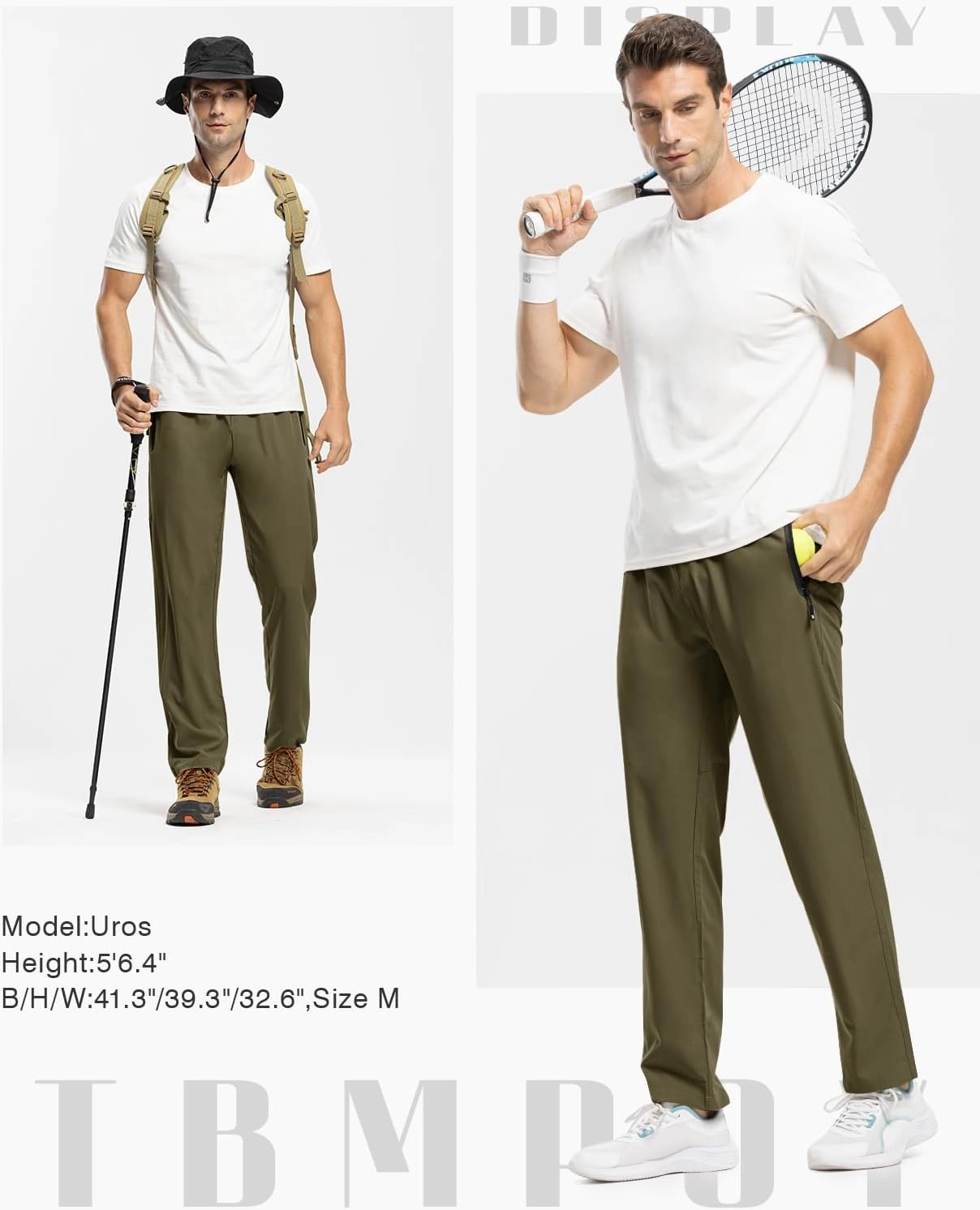 TBMPOY Men's Lightweight Hiking Travel Pants Breathable Athletic Fishing Active Joggers Zipper Pockets