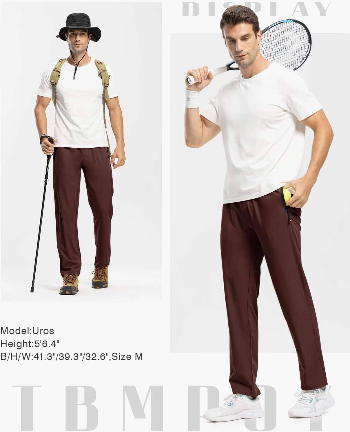 TBMPOY Men's Lightweight Hiking Travel Pants Breathable Athletic Fishing Active Joggers Zipper Pockets