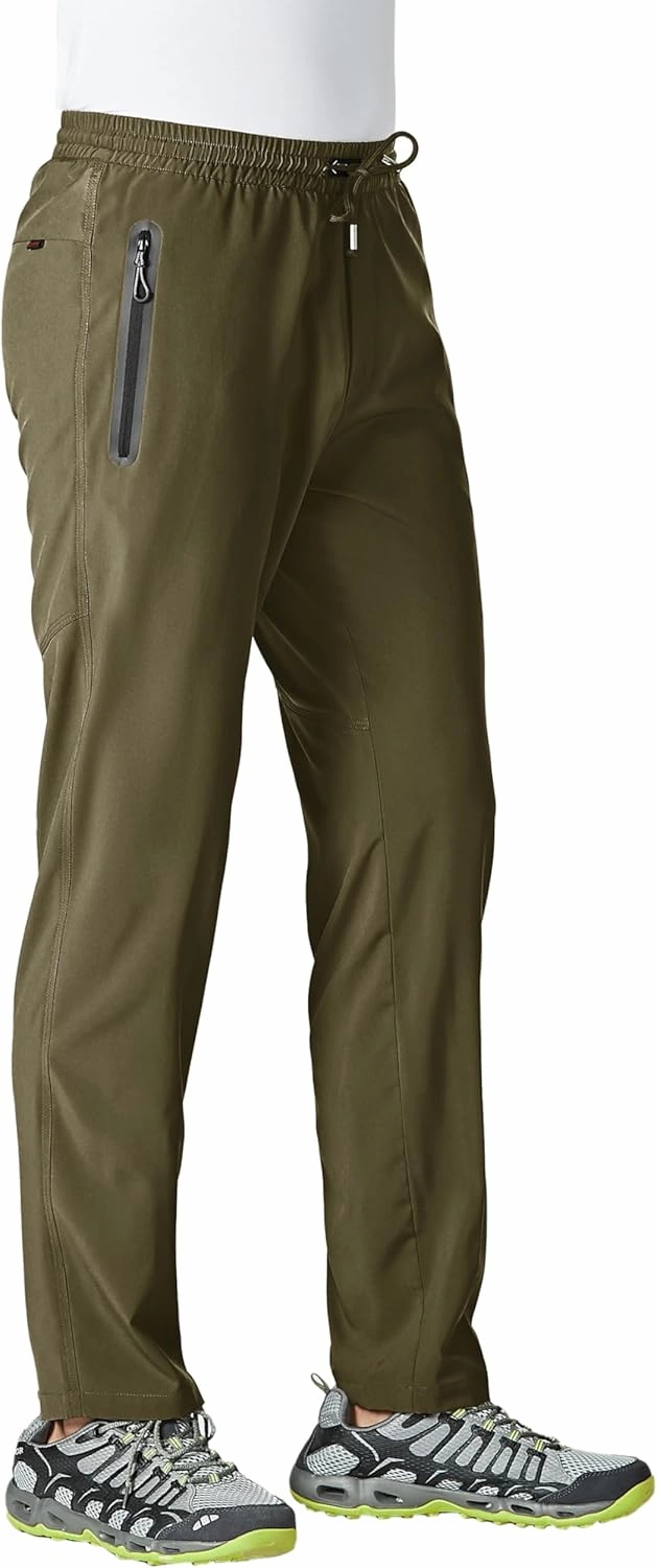 TBMPOY Men's Lightweight Hiking Travel Pants Breathable Athletic Fishing Active Joggers Zipper Pockets