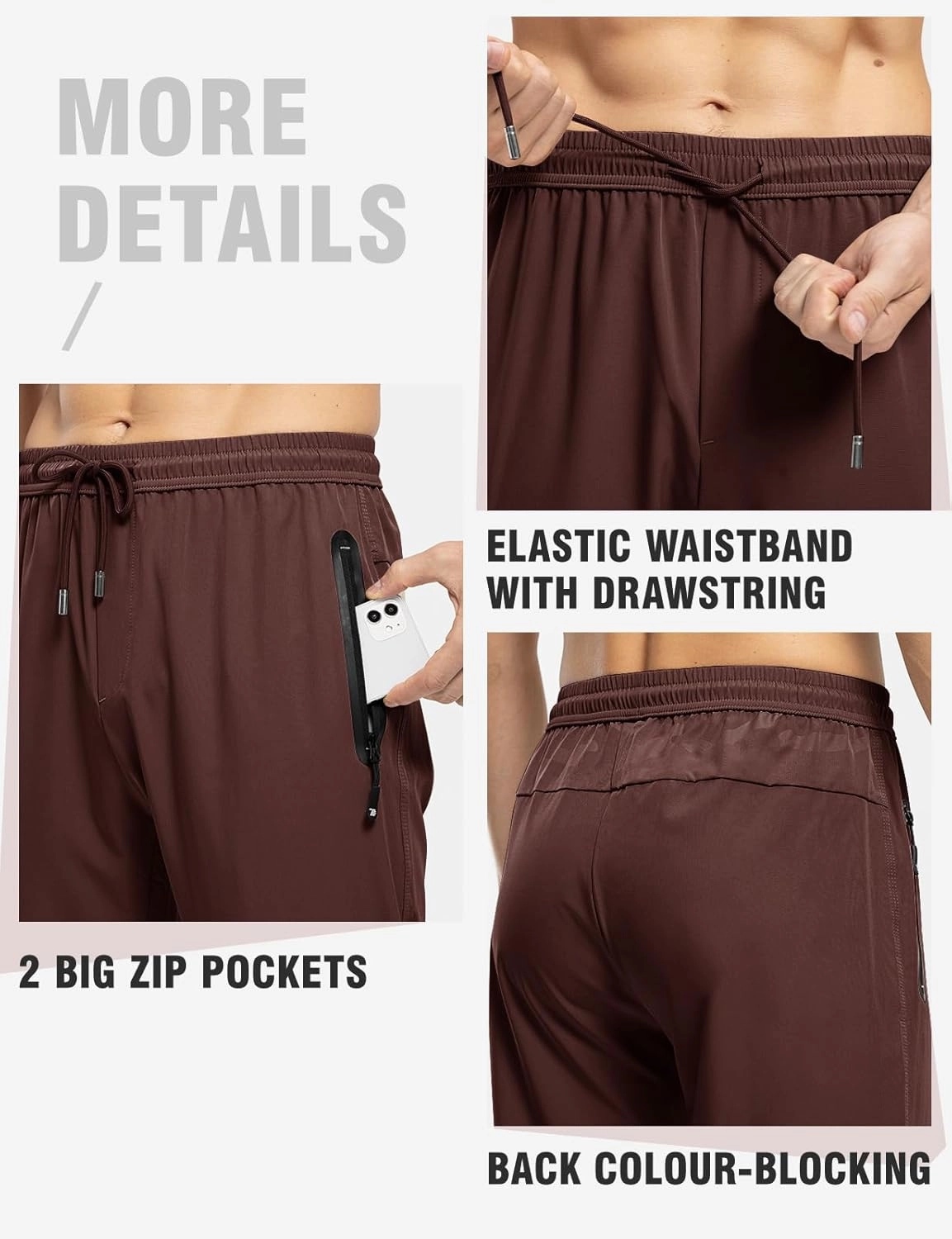 TBMPOY Men's Lightweight Hiking Travel Pants Breathable Athletic Fishing Active Joggers Zipper Pockets