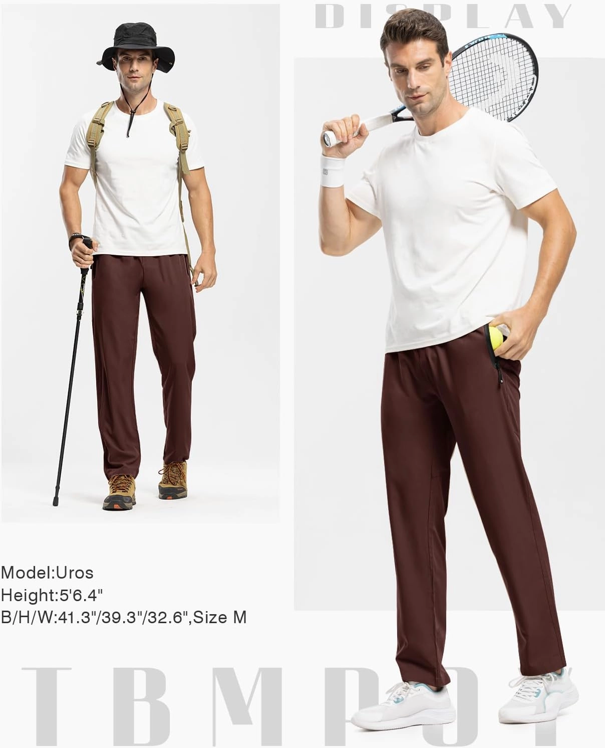 TBMPOY Men's Lightweight Hiking Travel Pants Breathable Athletic Fishing Active Joggers Zipper Pockets